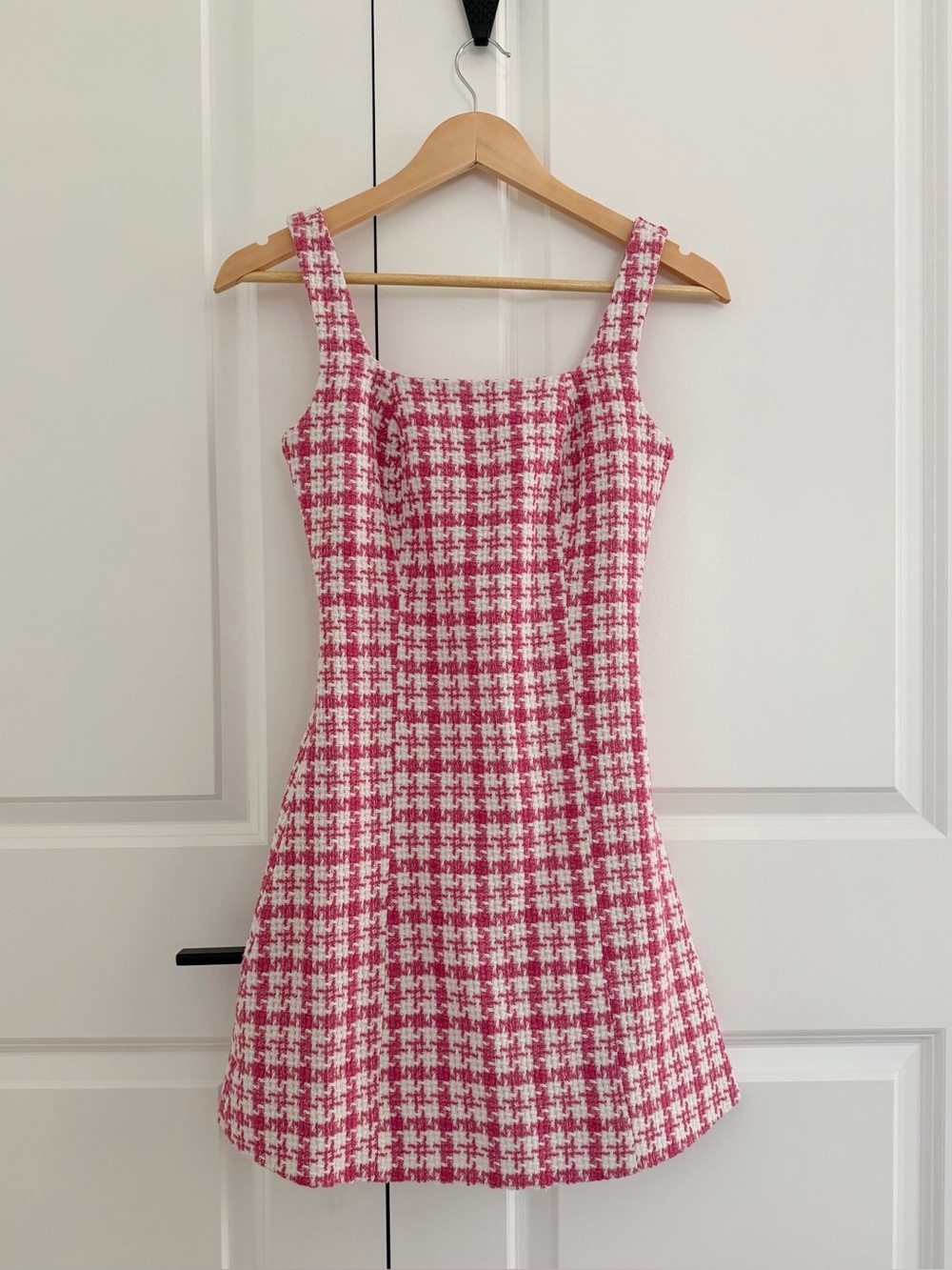 Ahiri Back Zip Mini Dress in Pink Houndstooth